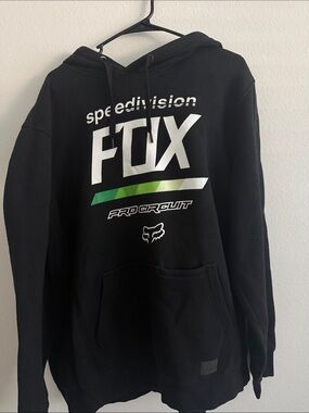 Fox Men’s Black Hoodie with White Logo and Green Accent